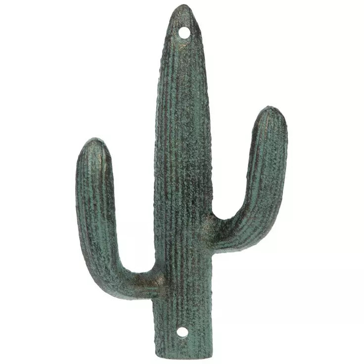 Distressed Green Cactus Metal Wall Hook