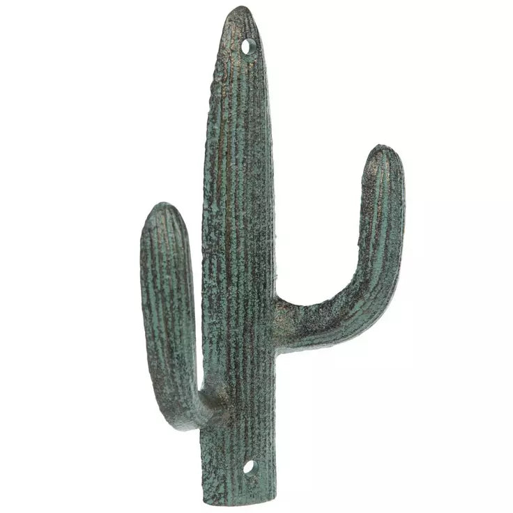 Distressed Green Cactus Metal Wall Hook