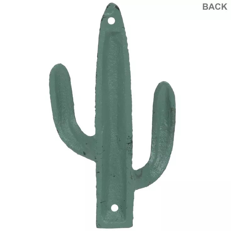 Distressed Green Cactus Metal Wall Hook