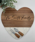 Custom Engraved Marble Heart Shaped Charcuterie Board & Utensils - 3 Piece Set