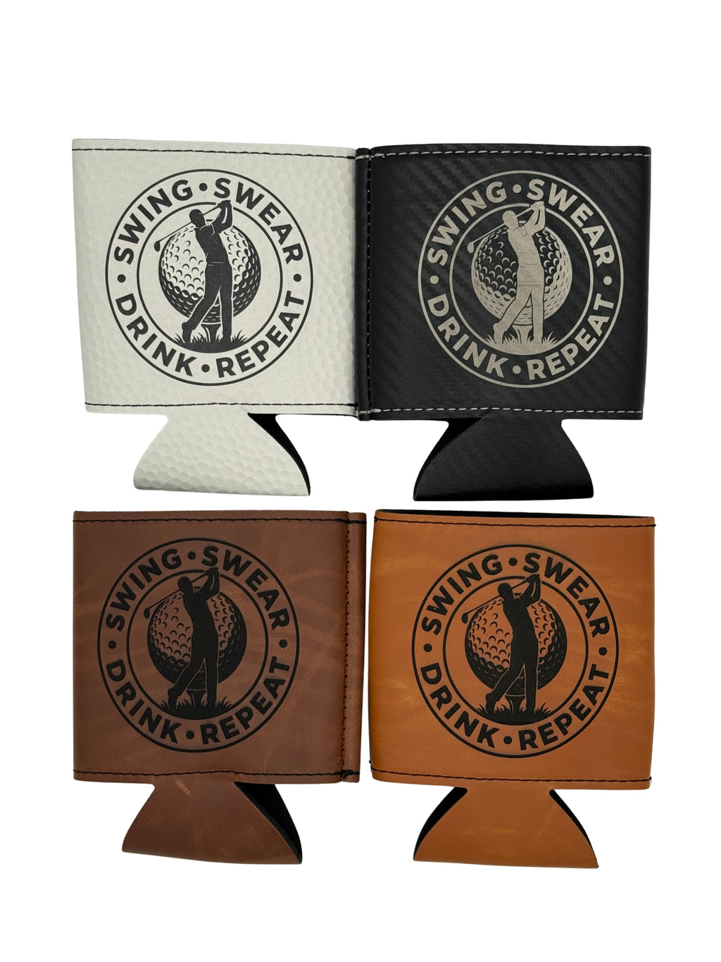 Swing, Swear, Drink, Repeat Engraved Leatherette Can Cooler