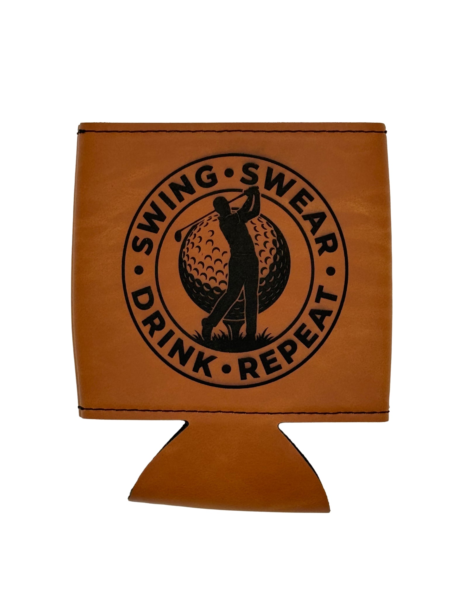Swing, Swear, Drink, Repeat Engraved Leatherette Can Cooler