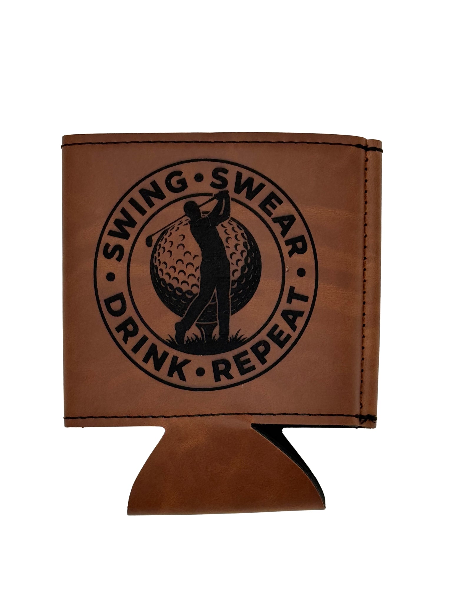 Swing, Swear, Drink, Repeat Engraved Leatherette Can Cooler