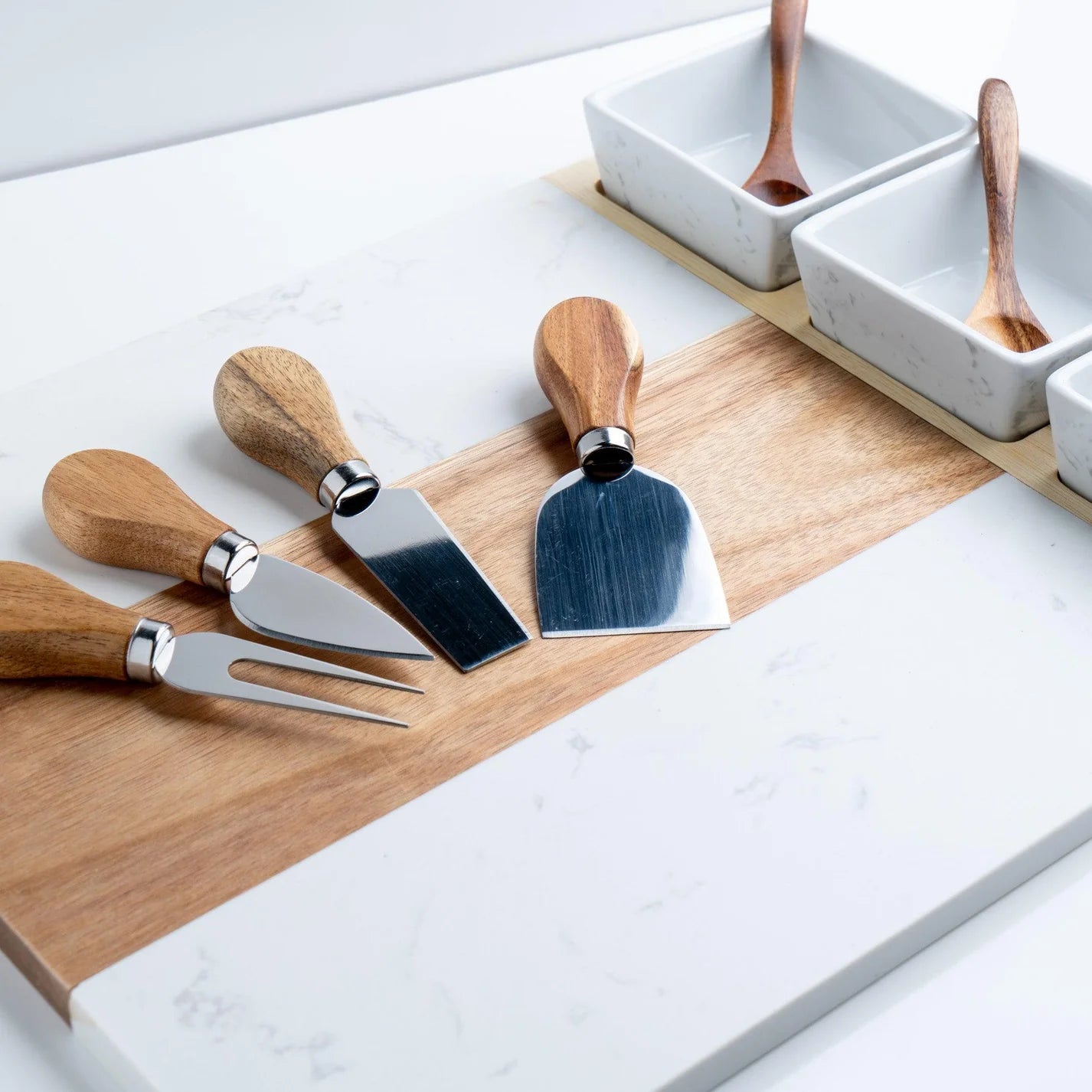 Custom Engraved Marble Charcuterie Board, Bowls & Utensils - 11 Piece Set