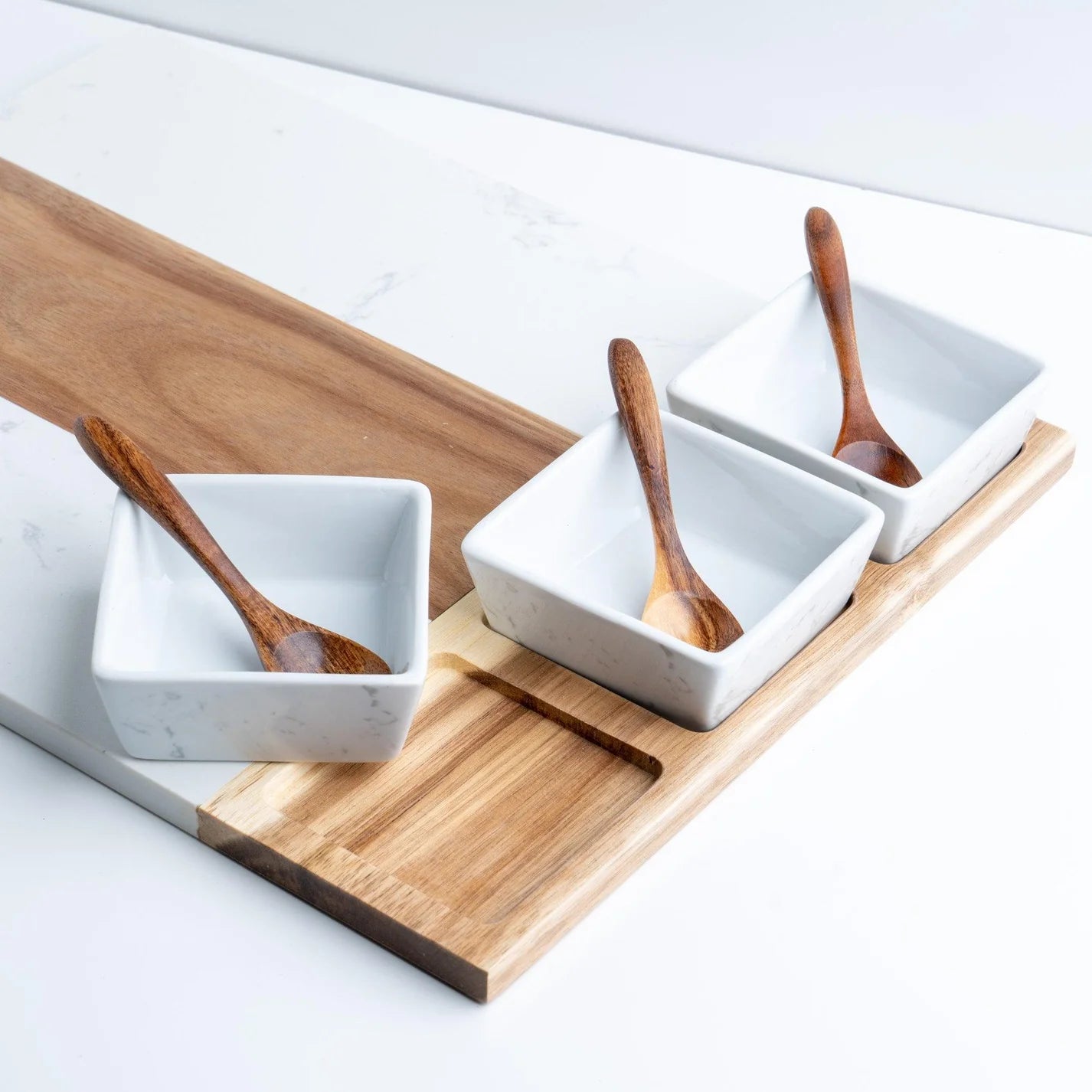Custom Engraved Marble Charcuterie Board, Bowls & Utensils - 11 Piece Set