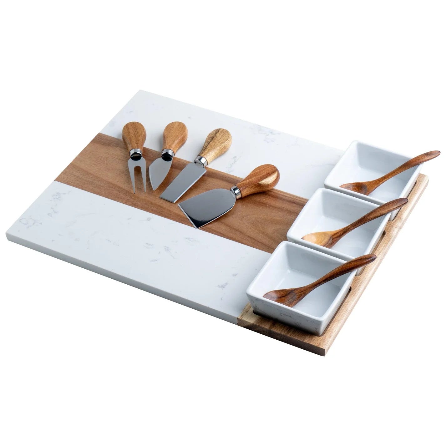 Custom Engraved Marble Charcuterie Board, Bowls & Utensils - 11 Piece Set