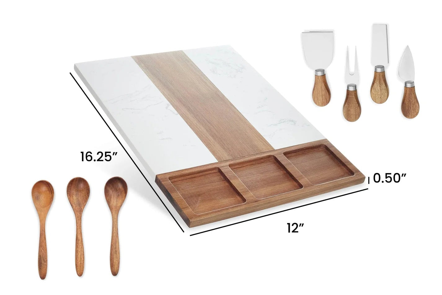Custom Engraved Marble Charcuterie Board, Bowls & Utensils - 11 Piece Set