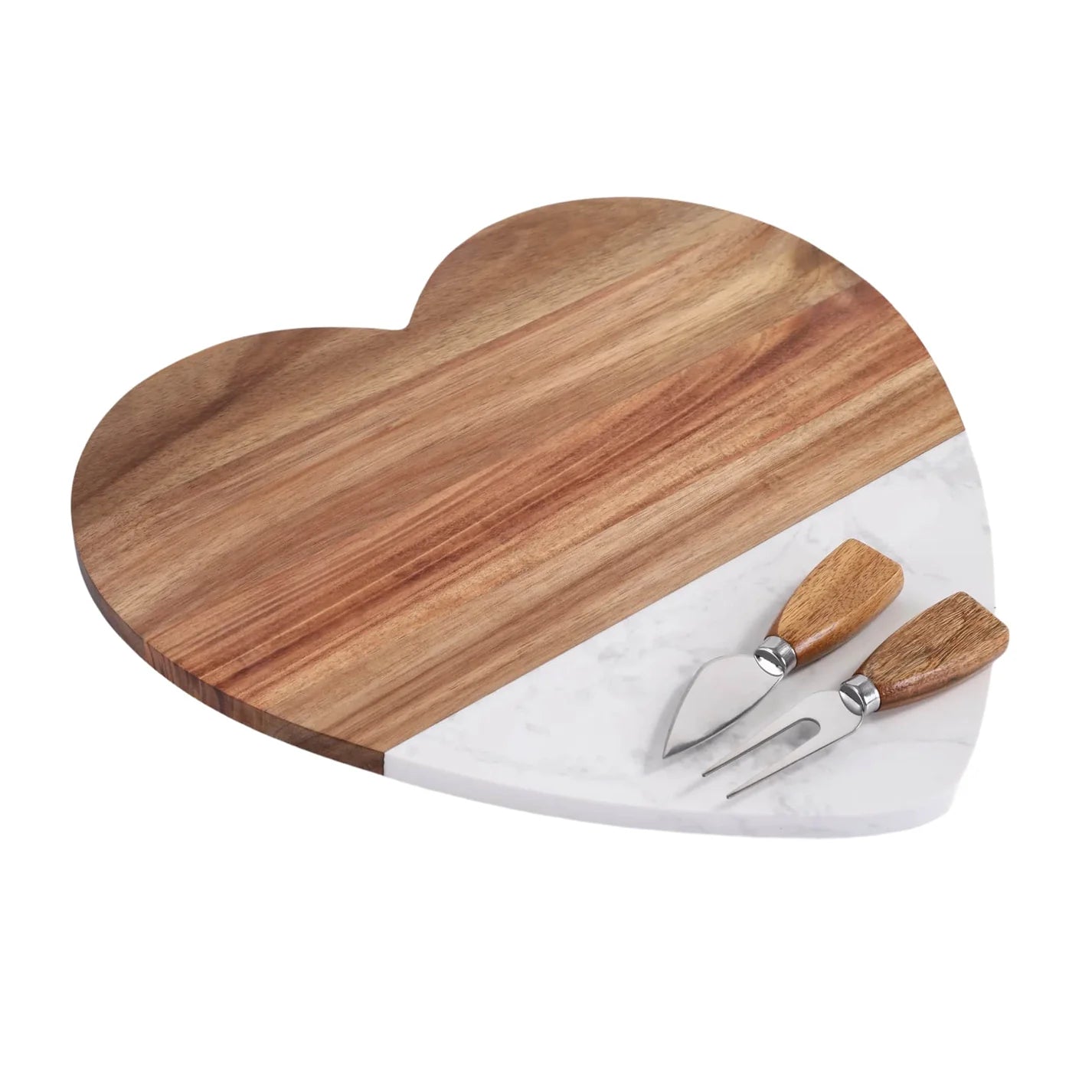 Custom Engraved Marble Heart Shaped Charcuterie Board & Utensils - 3 Piece Set