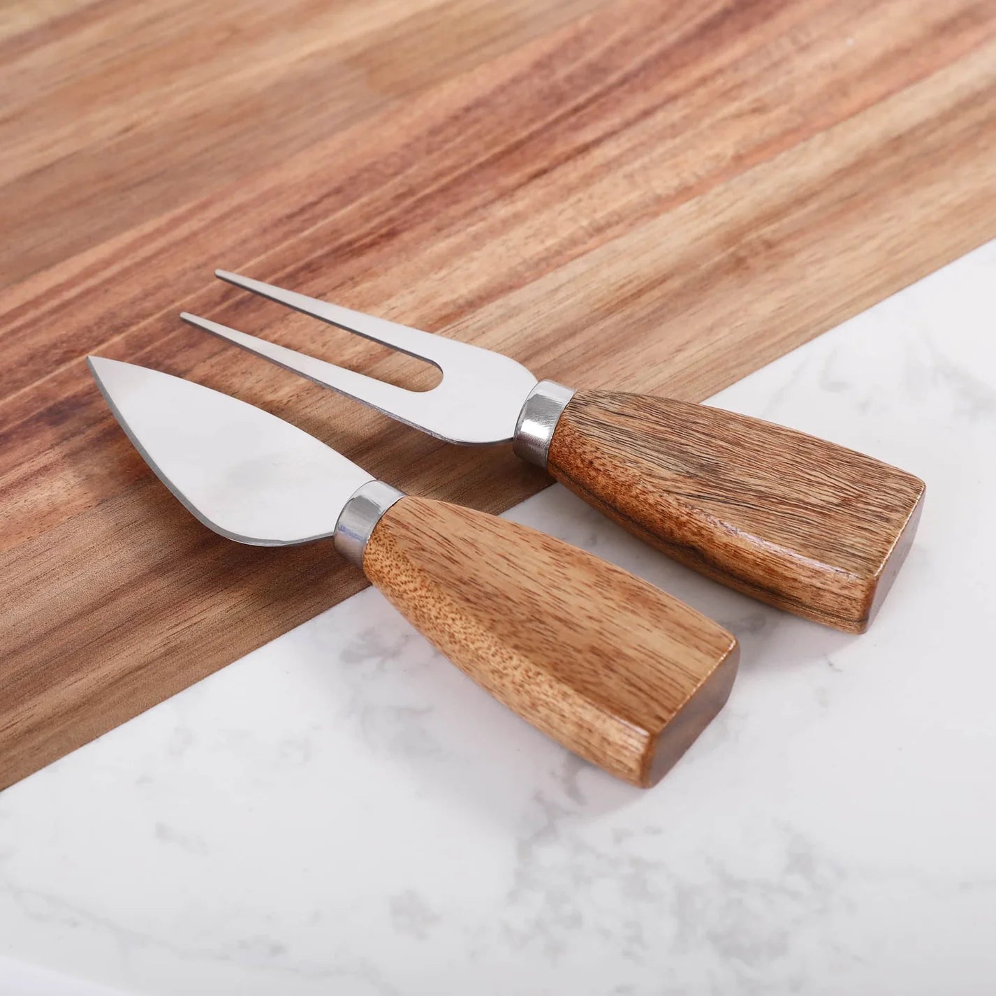 Custom Engraved Marble Heart Shaped Charcuterie Board & Utensils - 3 Piece Set