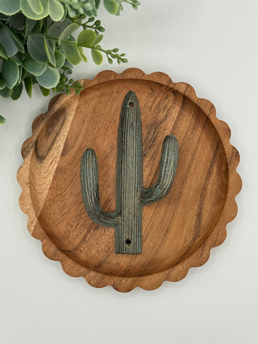 Distressed Green Cactus Metal Wall Hook
