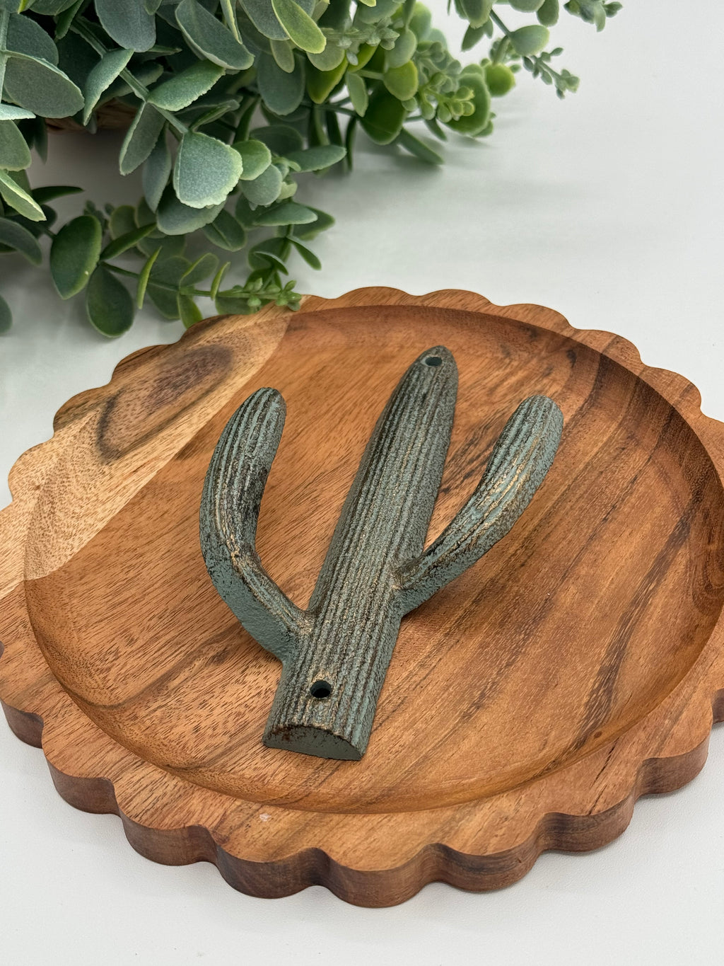 Distressed Green Cactus Metal Wall Hook