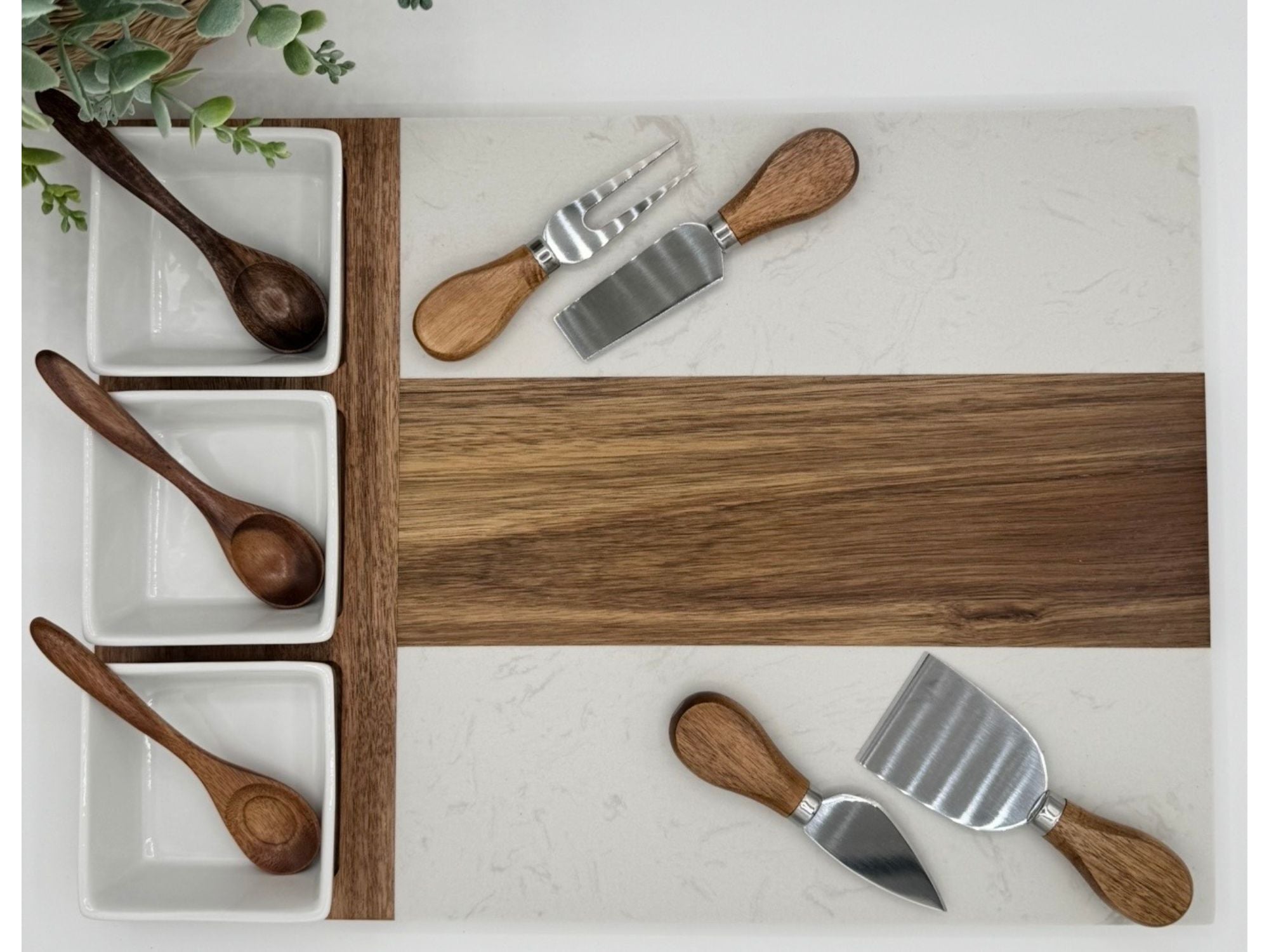 Custom Engraved Marble Charcuterie Board, Bowls & Utensils - 11 Piece Set